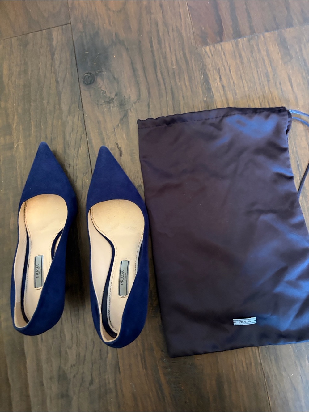 Prada Blue Suede Pointed-Toe Pumps 7.5